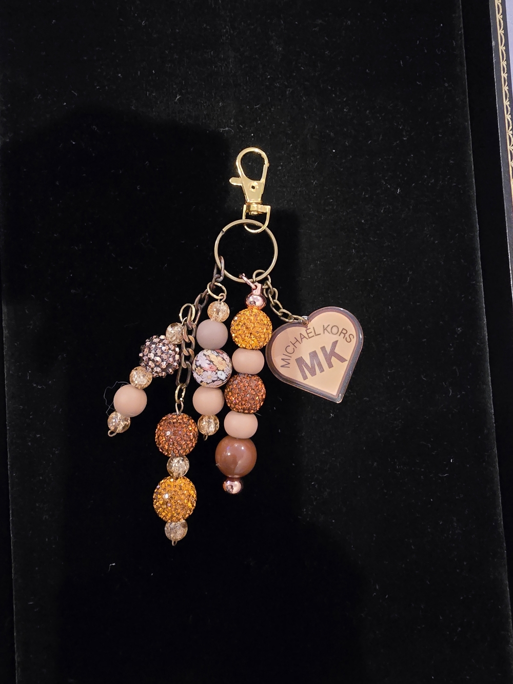 Michael Kors Pink and Gold Beaded Heart Key Charm